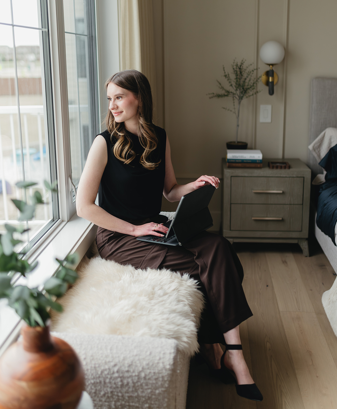 Hannah Secretan working on an interior design project